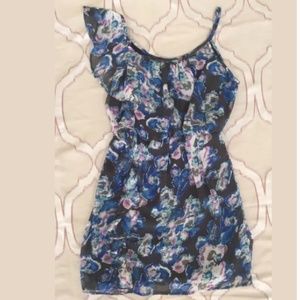 Ruffle Blouson Geometric Print Dress